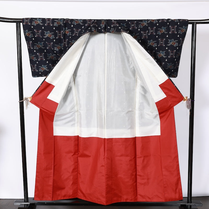 Japanease kimono used(tsumugi)size-M silk 100%/K166