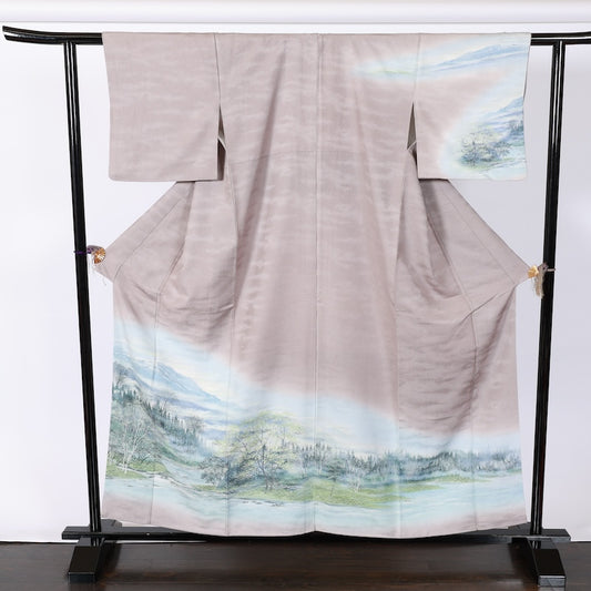 Japanese kimono used <houmongi> M-size silk 100% /B839