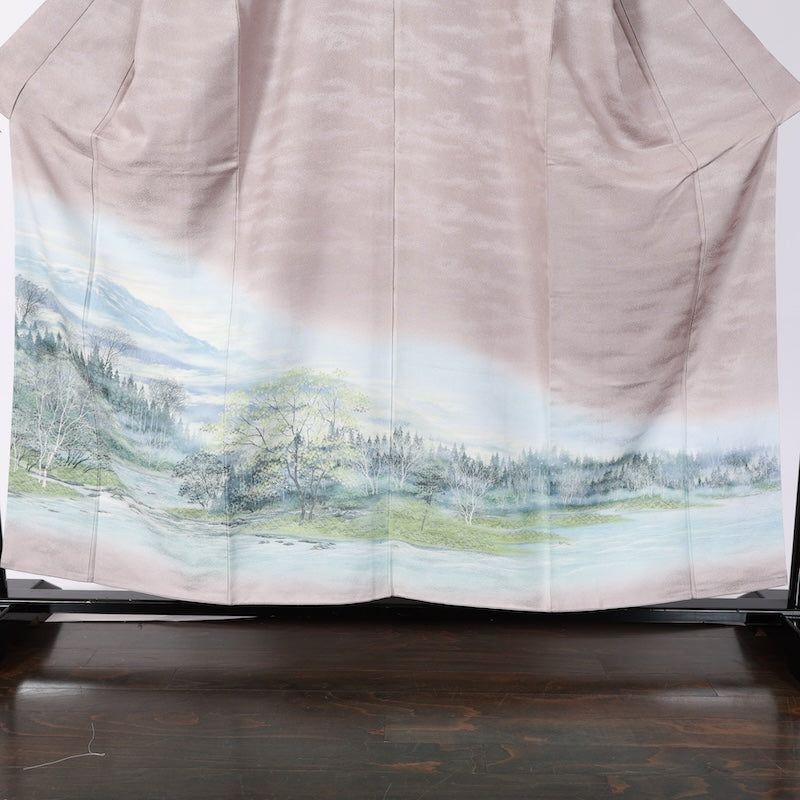 Japanese kimono used <houmongi> M-size silk 100% /B839