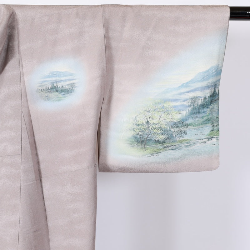 Japanese kimono used <houmongi> M-size silk 100% /B839