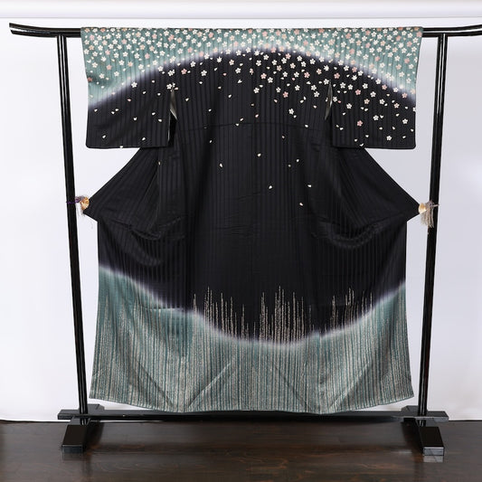 Japanese kimono used <houmongi> M-size silk 100% /B810