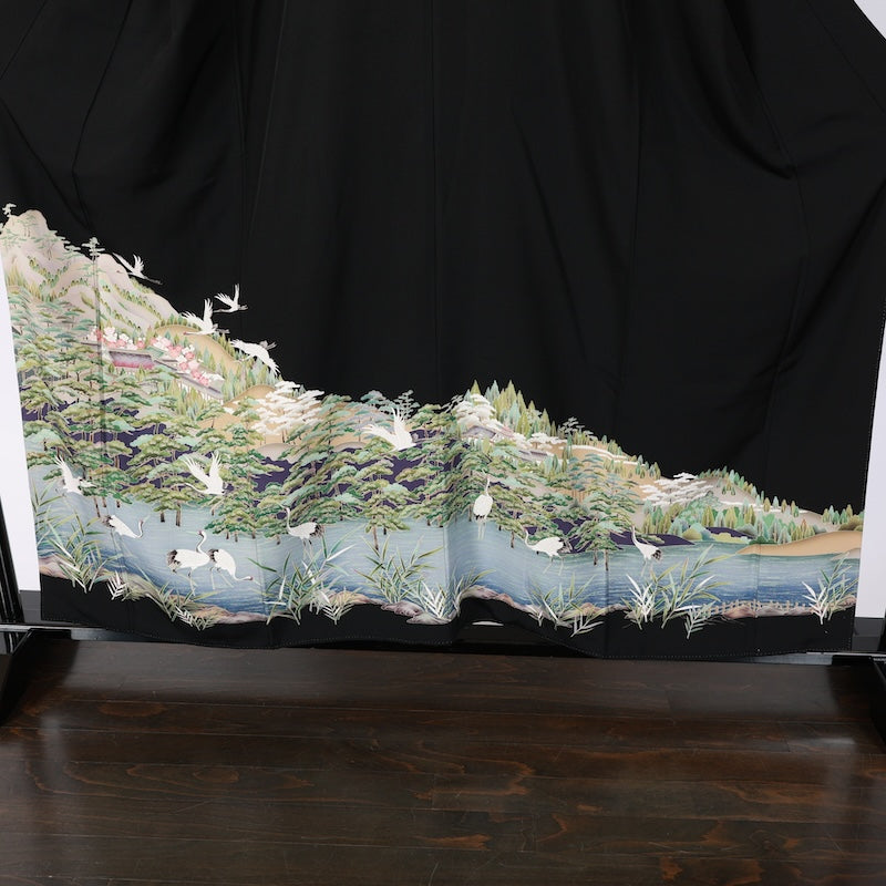 Japanese kimono used <Kurotomesode> Msize silk 100% /B833