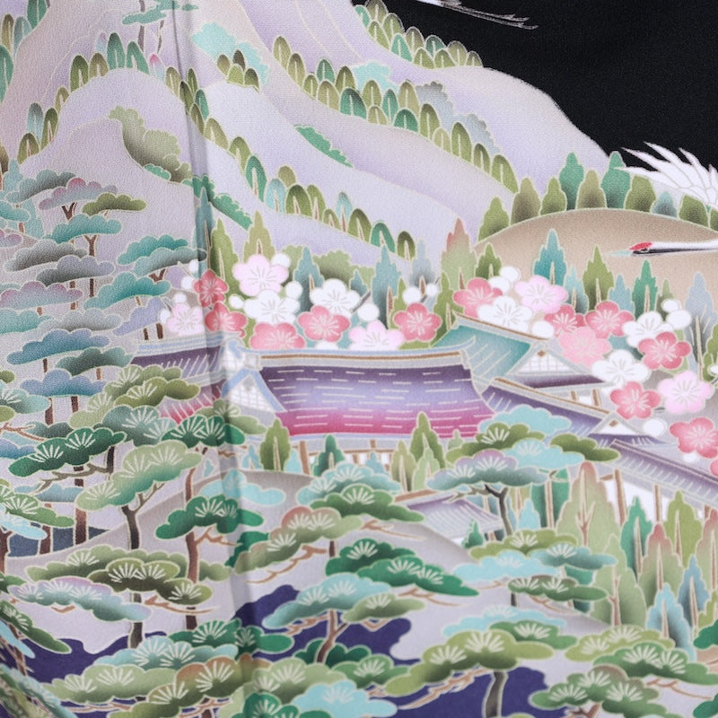 Japanese kimono used <Kurotomesode> Msize silk 100% /B833