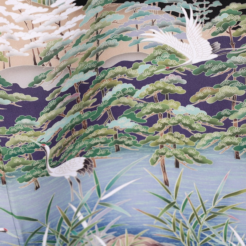 Japanese kimono used <Kurotomesode> Msize silk 100% /B833