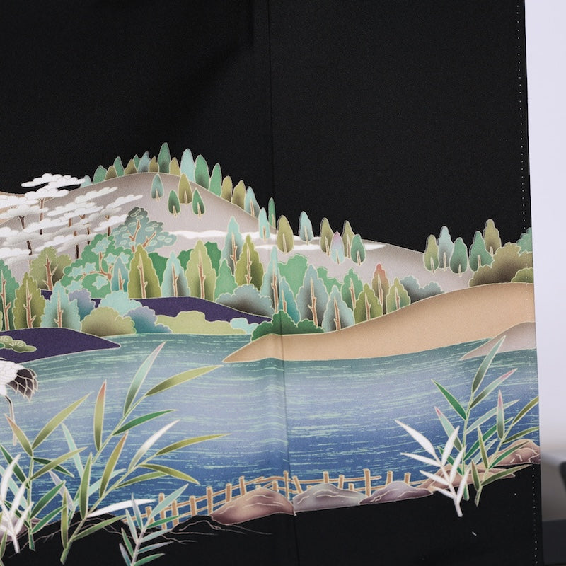 Japanese kimono used <Kurotomesode> Msize silk 100% /B833