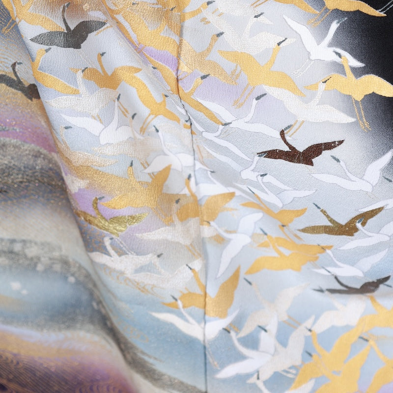 Japanese kimono used <Kurotomesode> L-size silk 100% /B827