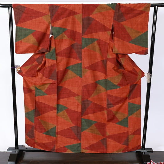 Japanese kimono used <Tsumugi> L-size silk 100% /B841