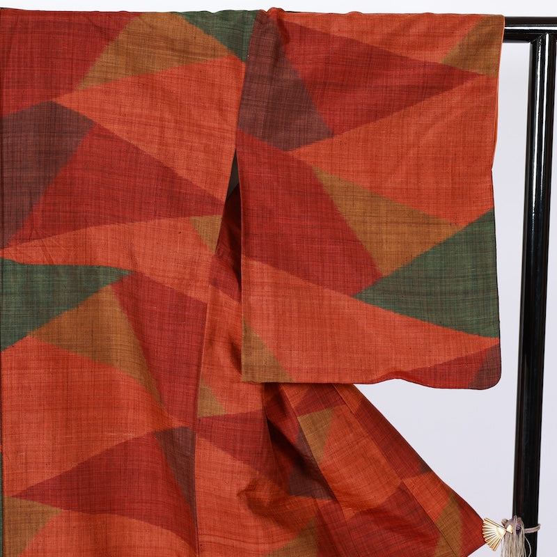 Japanese kimono used <Tsumugi> L-size silk 100% /B841