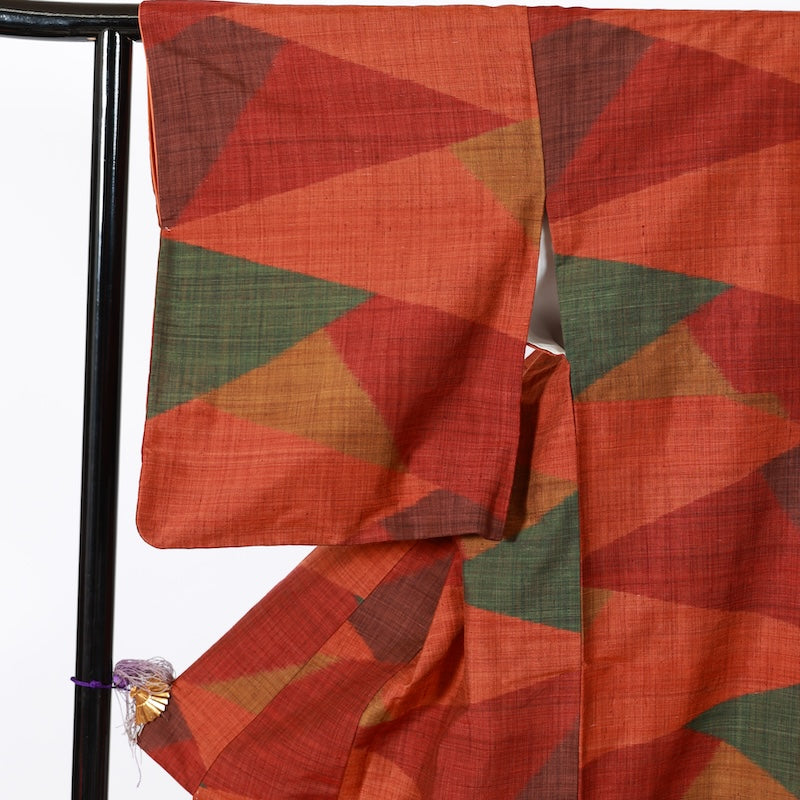 Japanese kimono used <Tsumugi> L-size silk 100% /B841