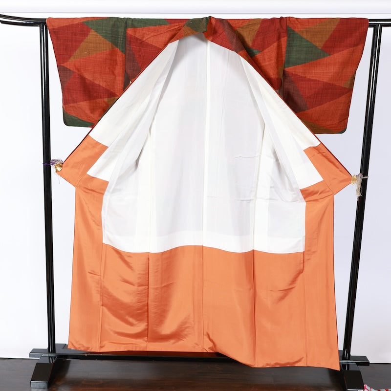Japanese kimono used <Tsumugi> L-size silk 100% /B841