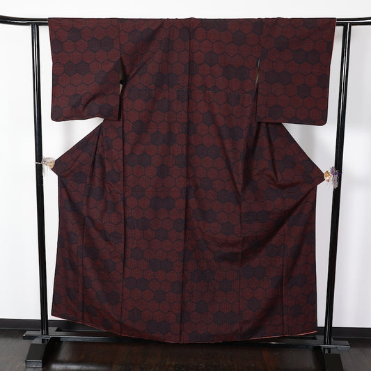 Japanese kimono used <Tsumugi> Lsize silk 100% /T416