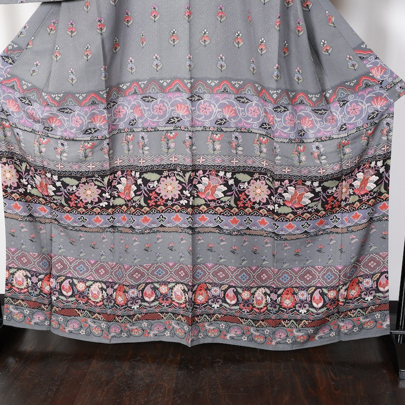 Japanese kimono used <houmongi> Lsize silk 100% /T428
