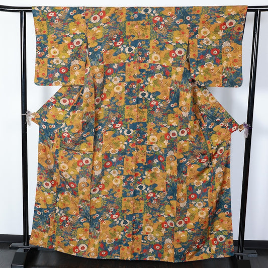 Japanese kimono used <Komon> Lsize silk 100% /T426