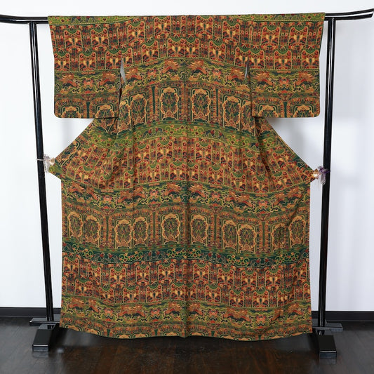 Japanese kimono used <Komon> Lsize silk 100% /T391