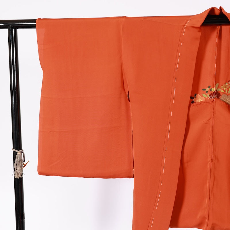 kimono jacket (Haori) 100% silk /K195Brand new, untailored, orange, purple, green, brown, floral, Kyoto Yuzen