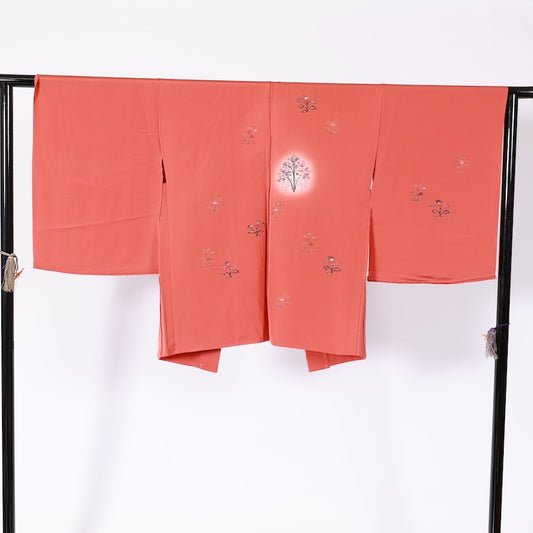kimono jacket (Haori) 100% silk /K194 Brand new, untailored, coral, brown, purple, vermilion, floral, Kyoto Yuzen