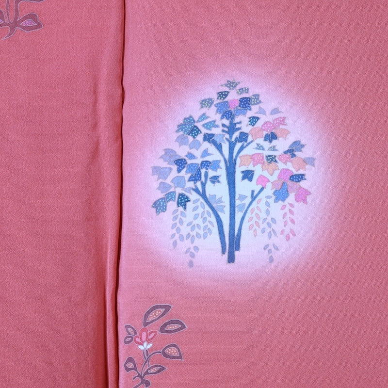 kimono jacket (Haori) 100% silk /K194 Brand new, untailored, coral, brown, purple, vermilion, floral, Kyoto Yuzen