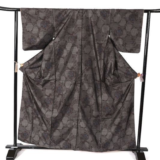 Japanease kimono used(tsumugi)size-L silk 100%/K176