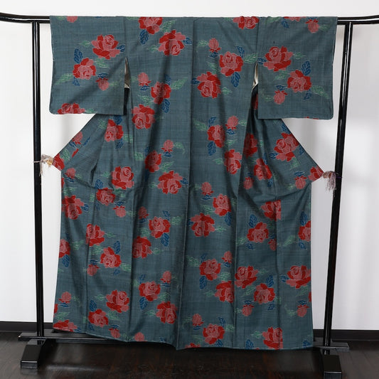 Japanese kimono used <houmongi> Lsize silk 100% /T419