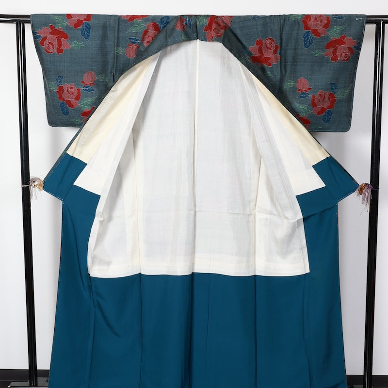 Japanese kimono used <houmongi> Lsize silk 100% /T419