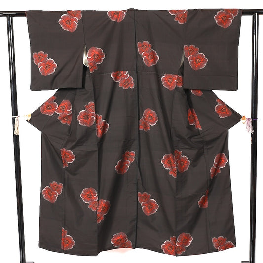 Japanease kimono used(tsumugi)size-M silk 100%/K163