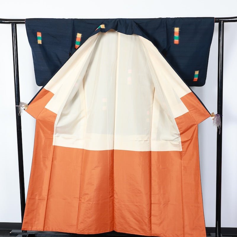 Japanese kimono used <Tsumugi> Msize silk 100% /T415