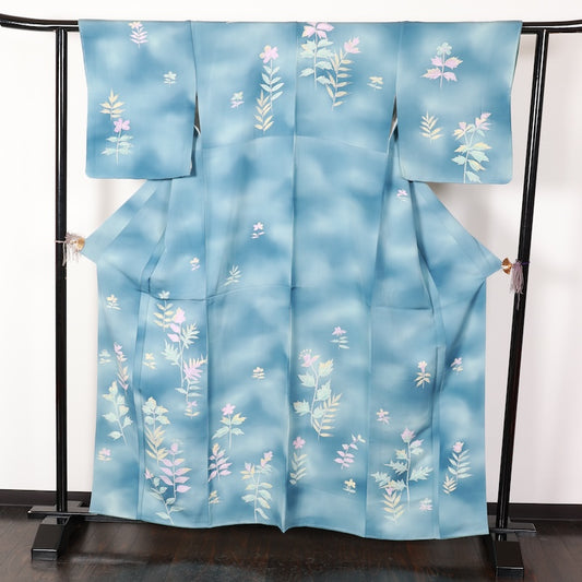 Japanese kimono used <houmongi> Lsize silk 100% /T410