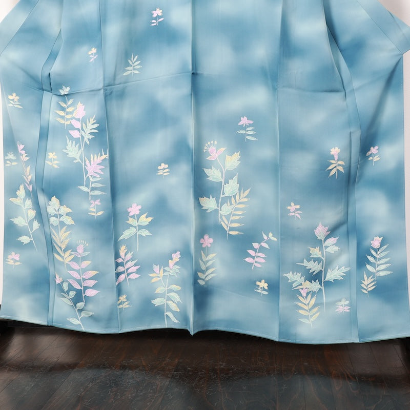 Japanese kimono used <houmongi> Lsize silk 100% /T410