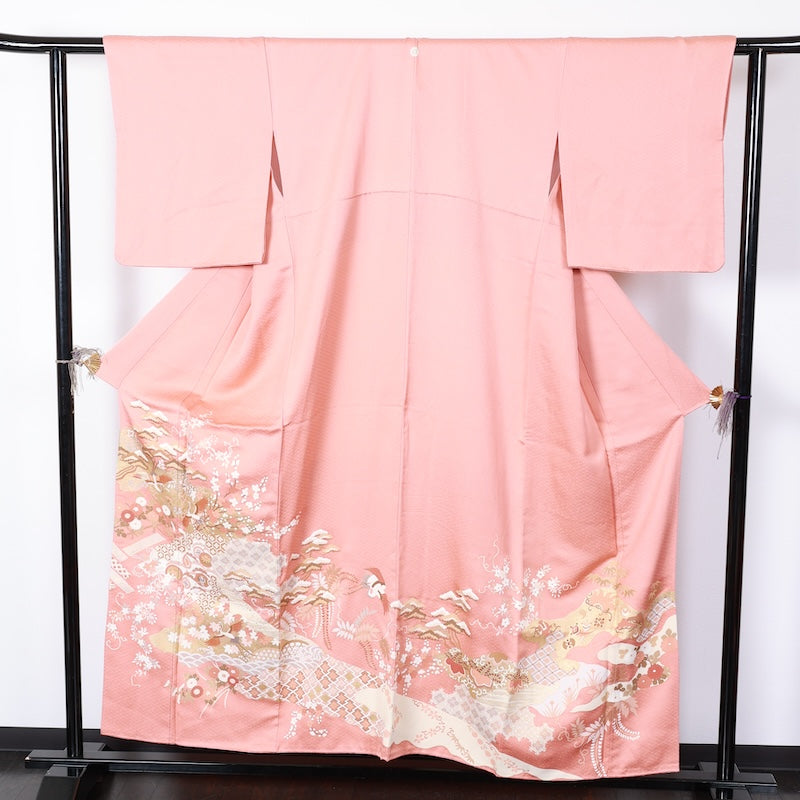 Japanese kimono used <Irotomesode> Msize silk 100% /T398