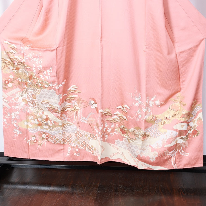 Japanese kimono used <Irotomesode> Msize silk 100% /T398