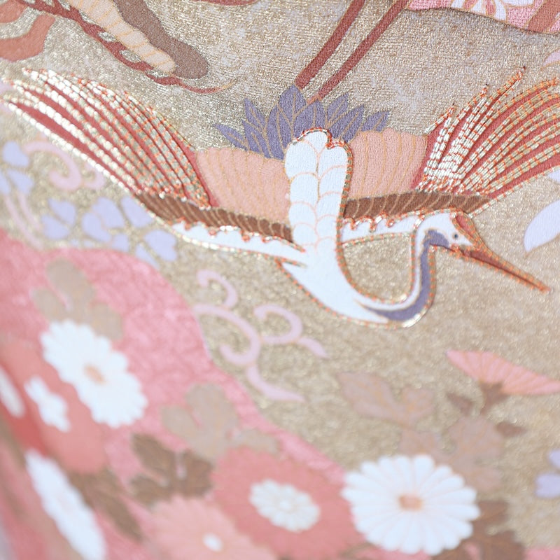 Japanese kimono used <Irotomesode> Msize silk 100% /T398