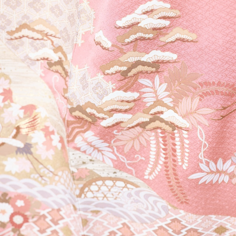 Japanese kimono used <Irotomesode> Msize silk 100% /T398