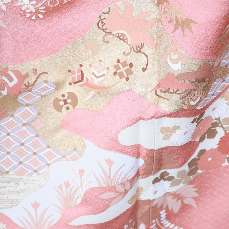 Japanese kimono used <Irotomesode> Msize silk 100% /T398