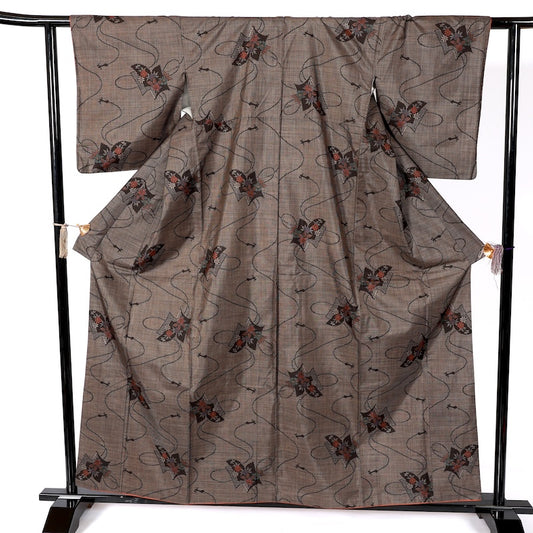 Japanease kimono used(tsumugi)size-L silk 100%/K213