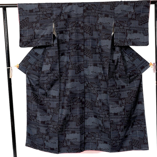 Japanease kimono Mew(tsumugi)size-S silk 100%/K212