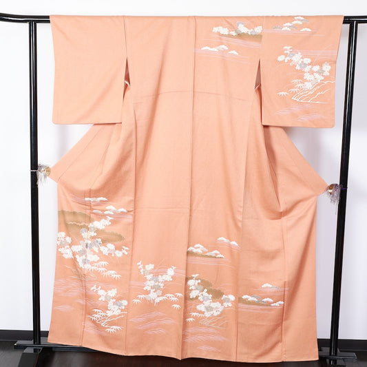 Japanese kimono used <houmongi> Lsize silk 100% /T408