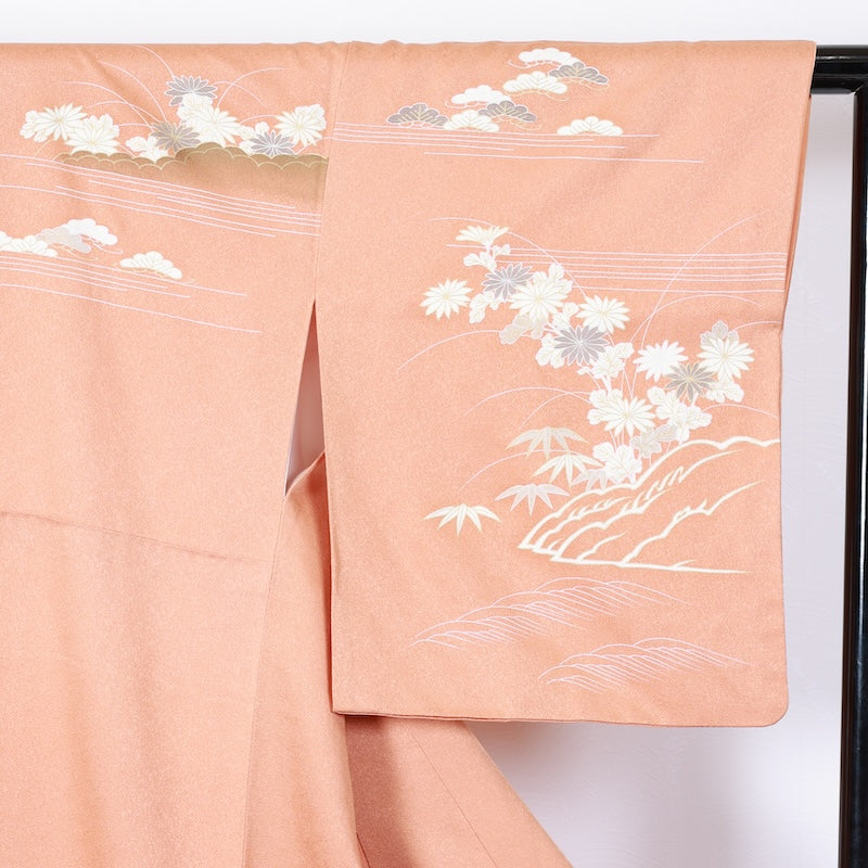 Japanese kimono used <houmongi> Lsize silk 100% /T408