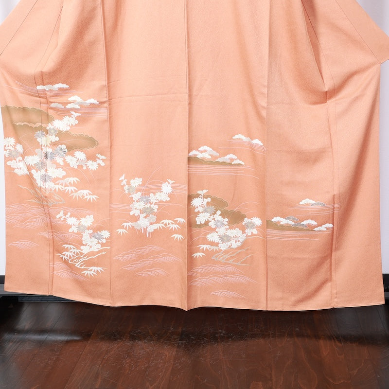 Japanese kimono used <houmongi> Lsize silk 100% /T408