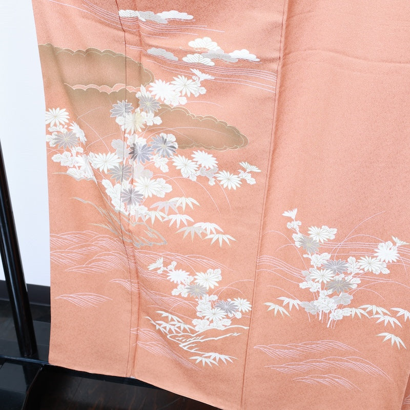Japanese kimono used <houmongi> Lsize silk 100% /T408