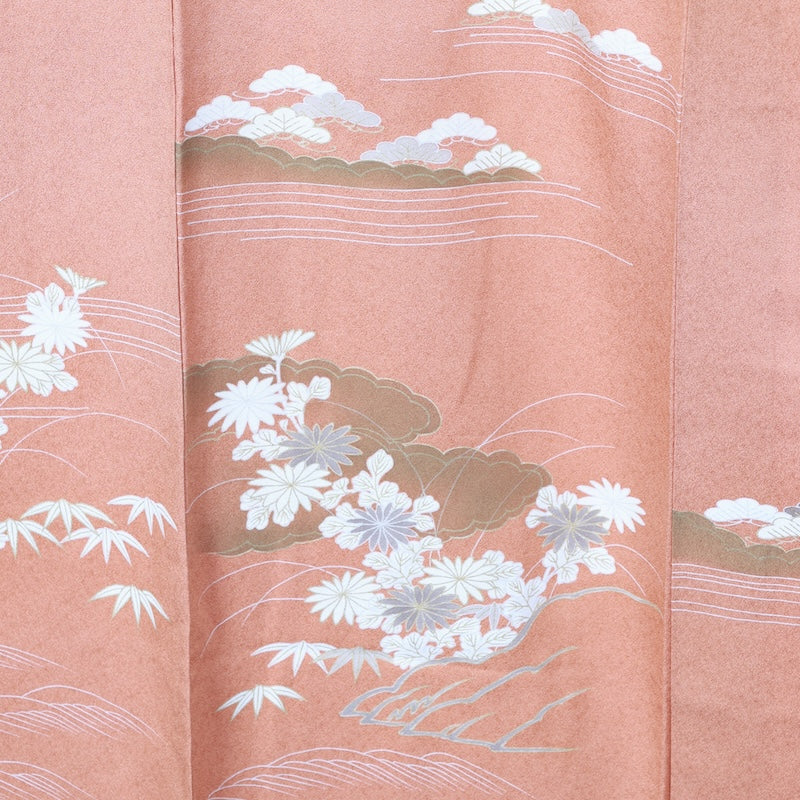 Japanese kimono used <houmongi> Lsize silk 100% /T408
