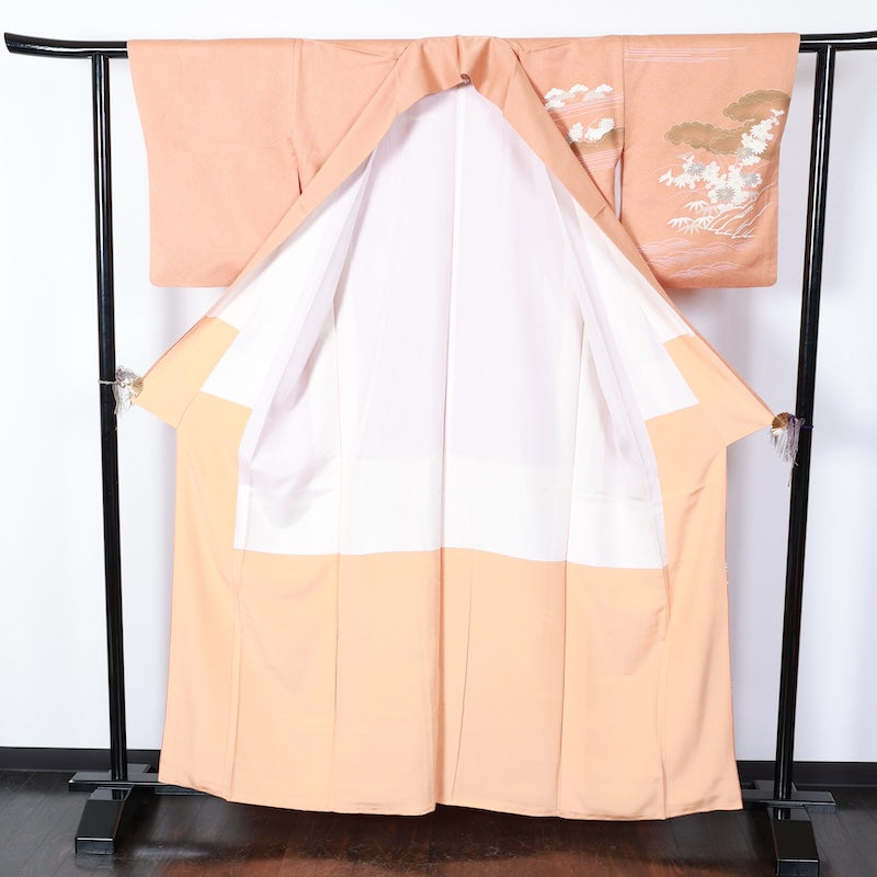 Japanese kimono used <houmongi> Lsize silk 100% /T408