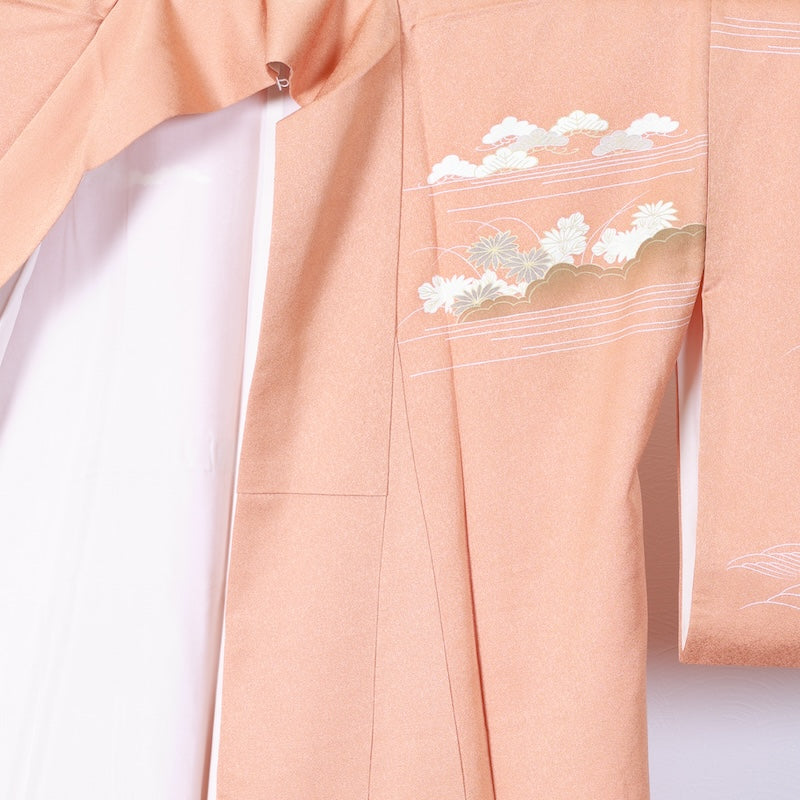 Japanese kimono used <houmongi> Lsize silk 100% /T408