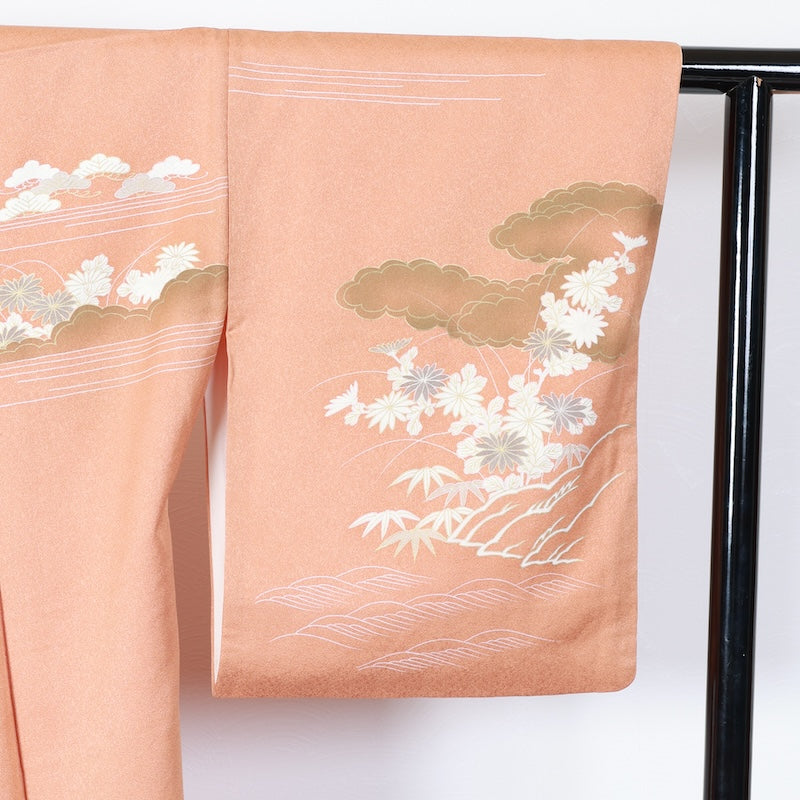 Japanese kimono used <houmongi> Lsize silk 100% /T408