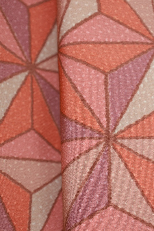 Nagoya obi (used sash) - Beige, coral, purple, hemp leaf pattern - R99