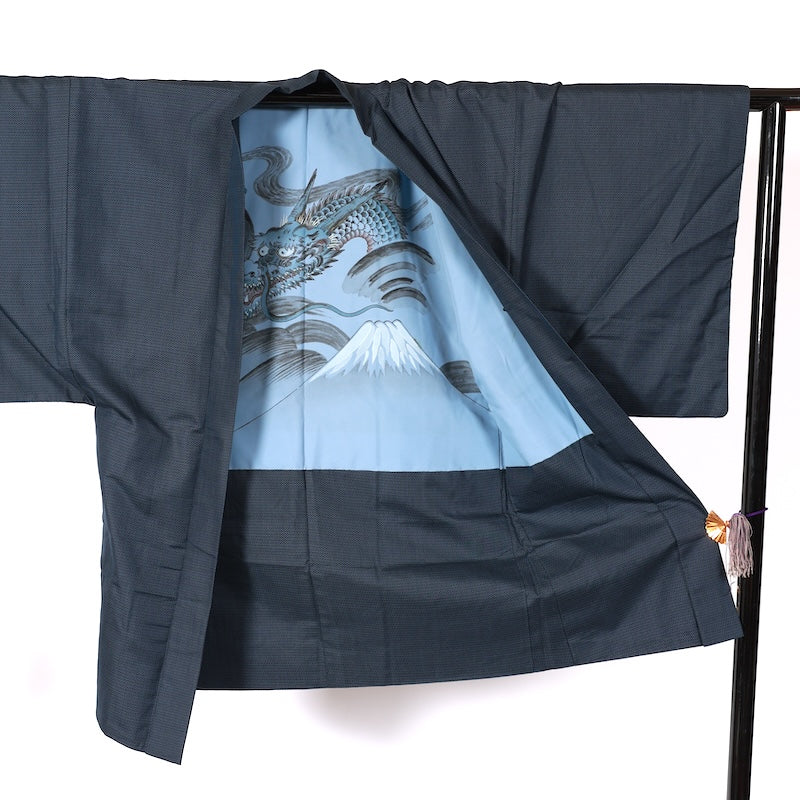 Japanese Men’s used kimono Men’s kimono jacket 2piece set L-size polyester /K219