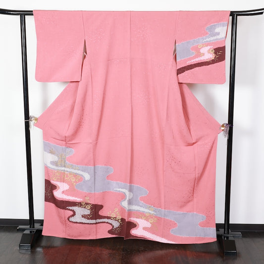 Japanese kimono used <houmongi> Lsize silk 100% /T401