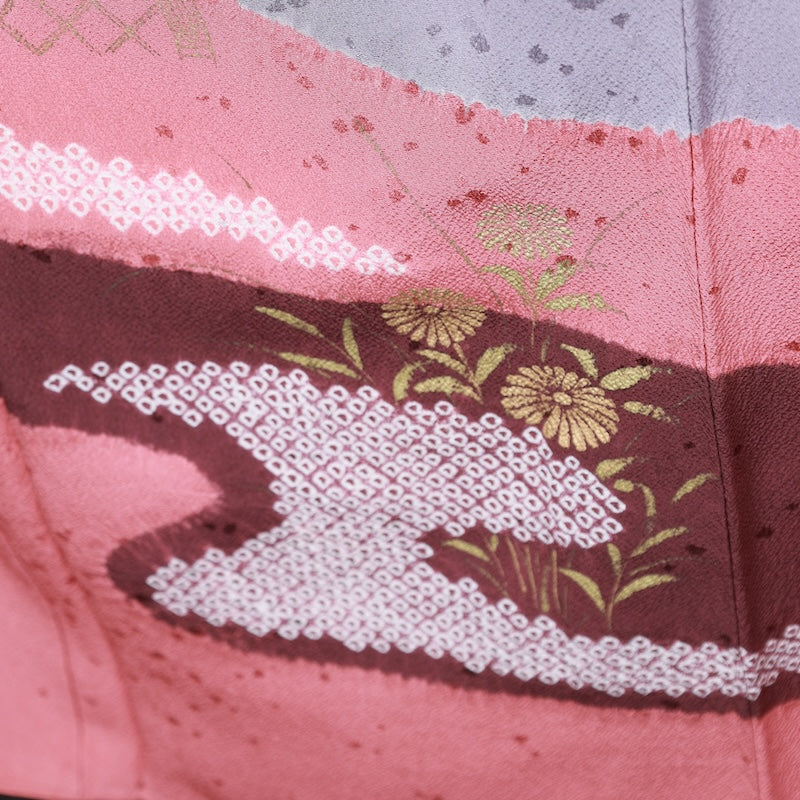 Japanese kimono used <houmongi> Lsize silk 100% /T401