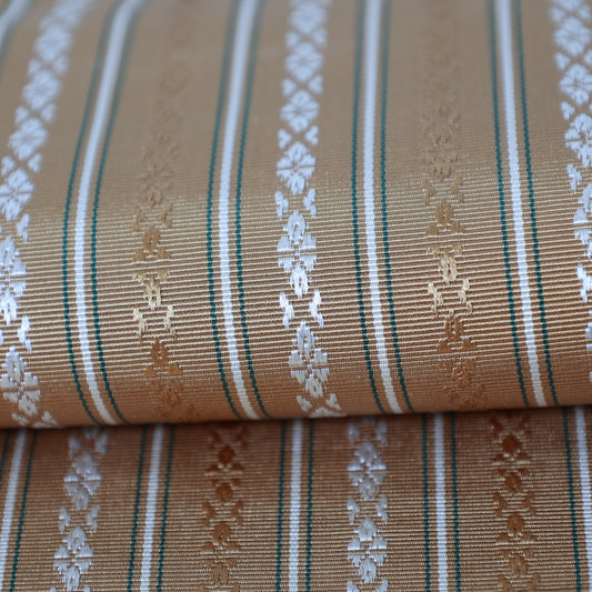 Used sash belt (nagoya-obi) 100% silk Nagoya obi, Hakata-ori, Dedication pattern, brown, white, green/K224