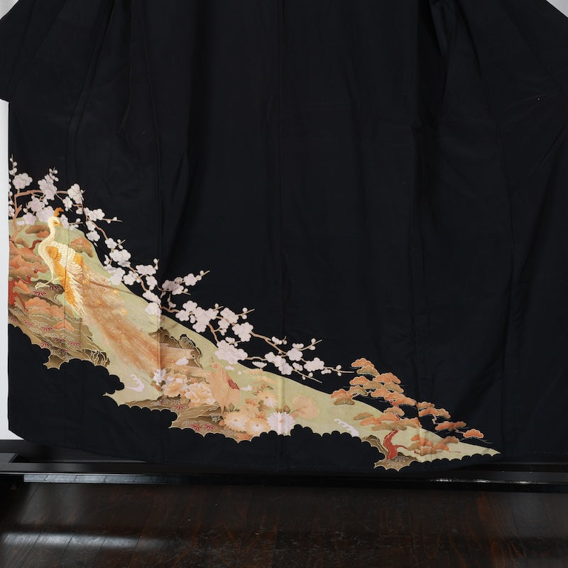 Japanese kimono used <Tomesode> Msize polyester /T440