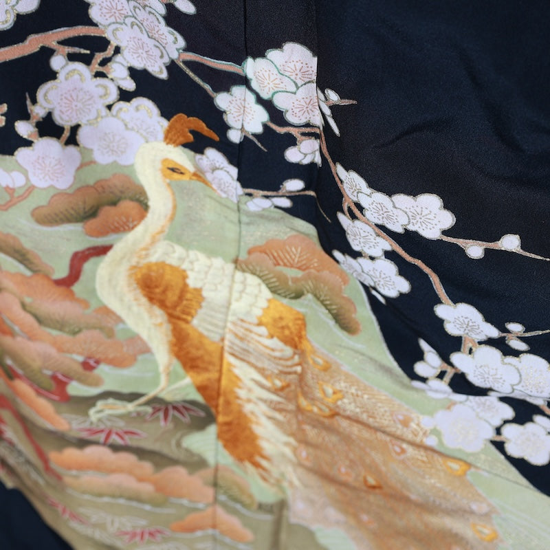 Japanese kimono used <Tomesode> Msize polyester /T440